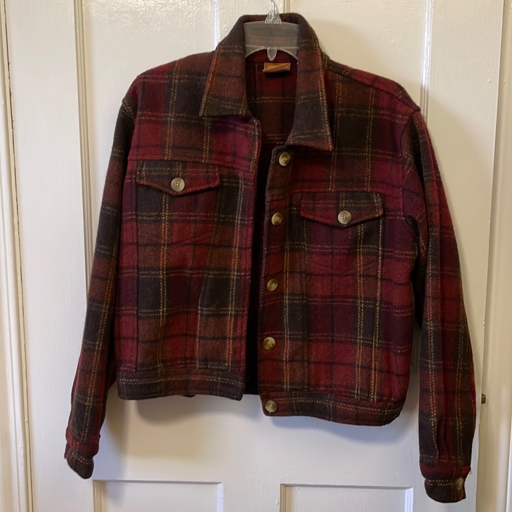 Fargo Jacket Vintage Wool Jacket Red Short Plaid Jacket L small fit WARM Jacket